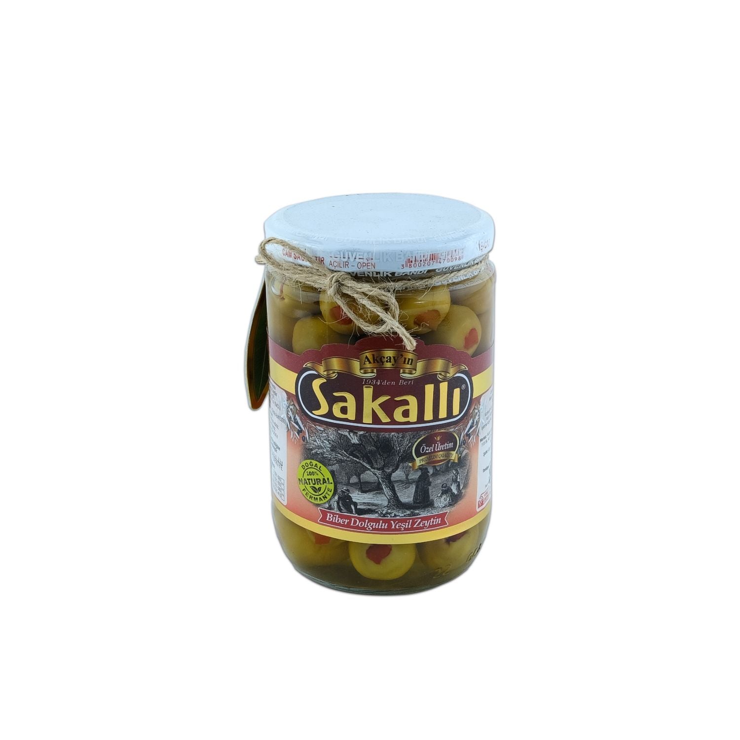 Biber Dolgulu Yeşil Zeytin 500 Gr. Kavanoz