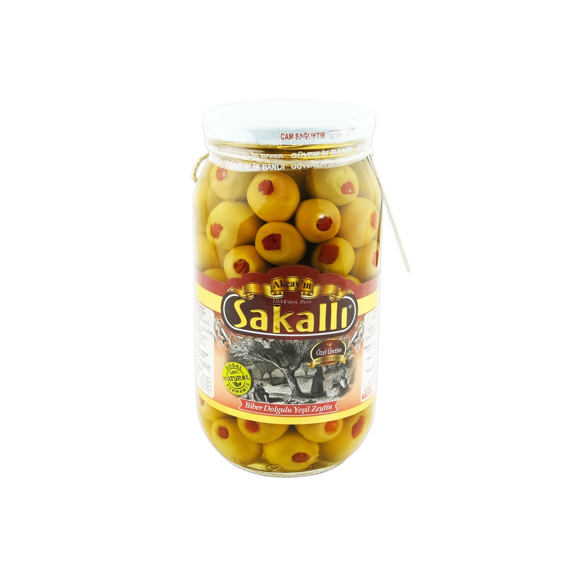 Biber Dolgulu Yeşil Zeytin 1000 Gr. Kavanoz