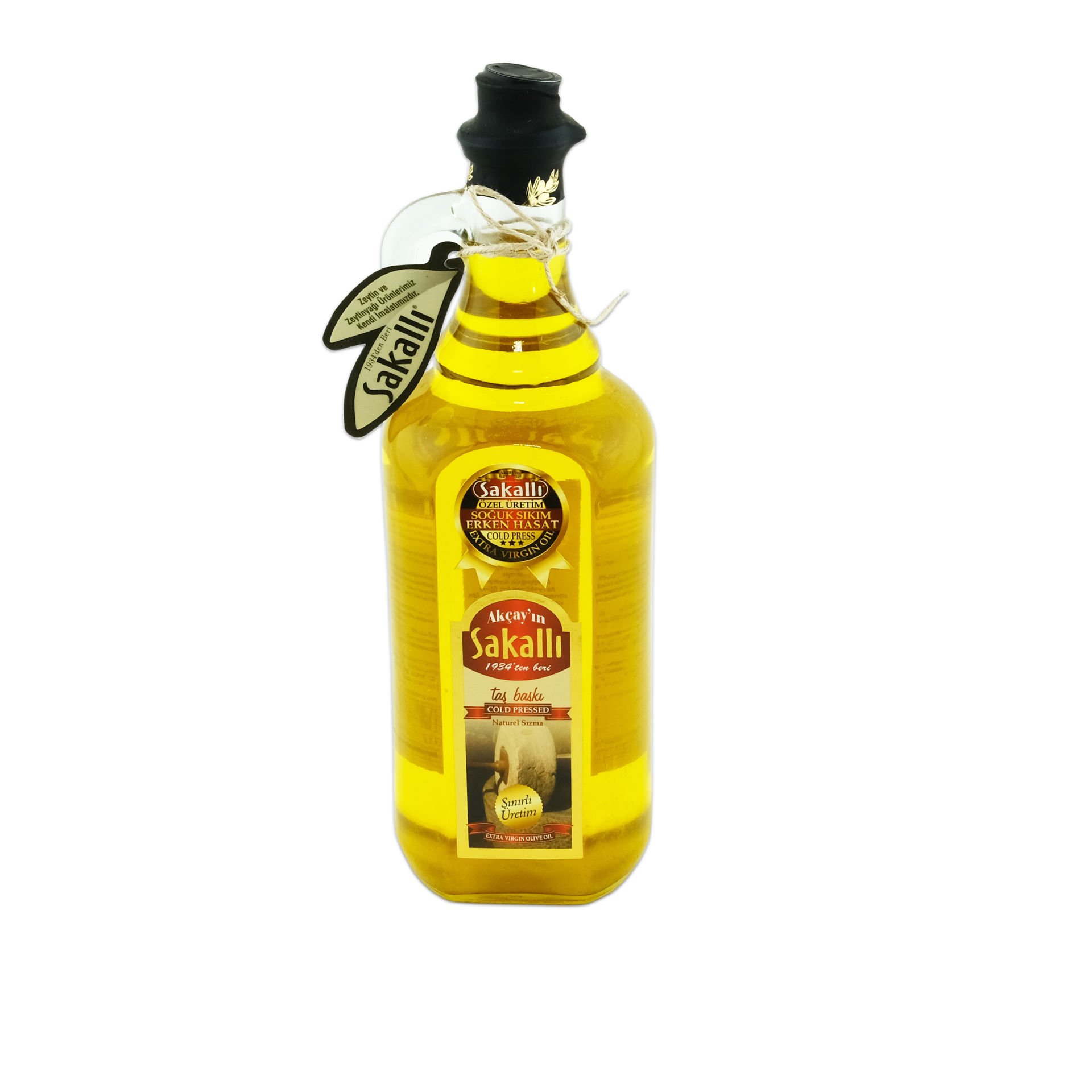 Soğuk Sıkım Erken Hasat Taş Baskı Zeytinyağı Tek Kulplu Şeffaf Cam Şişe 750 Ml.