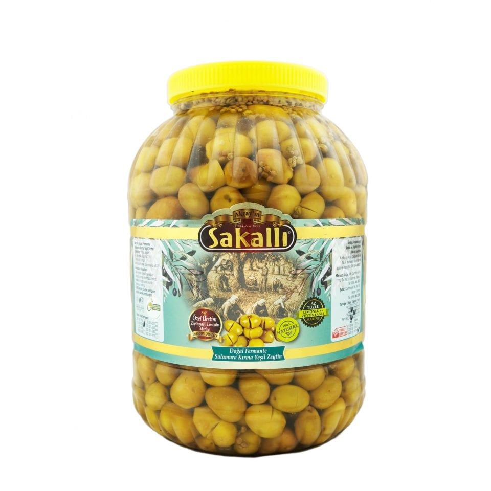 Edremit Tipi Duble Kırma Kişniş Kekikli Yeşil Zeytin 5 Kg. Pet Ambalaj